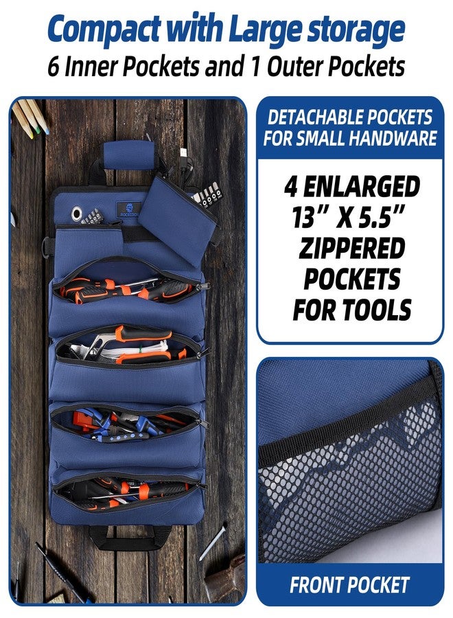 ROCKCOON Tool Roll Bag, Heavy Duty Tool Organizer Roll Up, Portable Tool Storage Bag Easily Hanging on the Wall and Car for Professional Mechanics, Electricians, Carpenters, and Hobbyists, Blue - Image 3