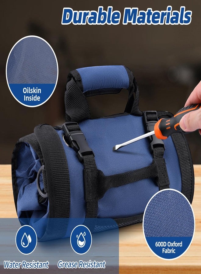 ROCKCOON Tool Roll Bag, Heavy Duty Tool Organizer Roll Up, Portable Tool Storage Bag Easily Hanging on the Wall and Car for Professional Mechanics, Electricians, Carpenters, and Hobbyists, Blue - Image 4