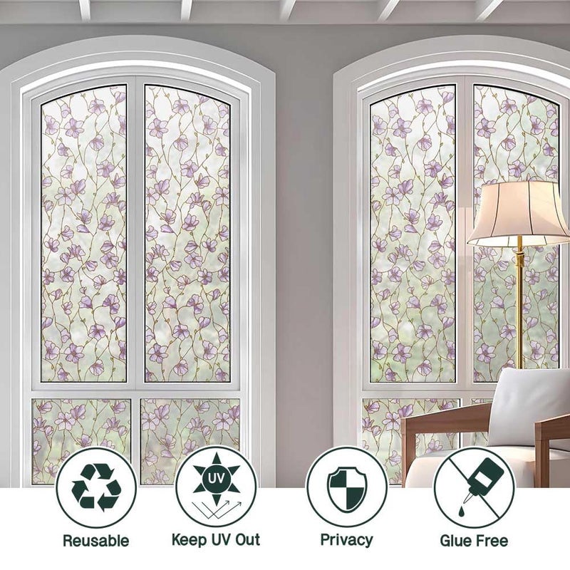 BEAUS TILE UNI Window Film Static Clings Non Adhesive 3D Stained Glass Window Decals UV Protection (Jacaranda, 37.4 x 24.4 Inch) - Image 5
