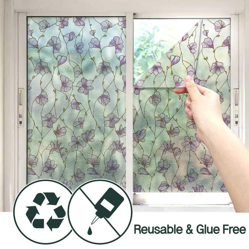 BEAUS TILE UNI Window Film Static Clings Non Adhesive 3D Stained Glass Window Decals UV Protection (Jacaranda, 37.4 x 24.4 Inch) - Image 4
