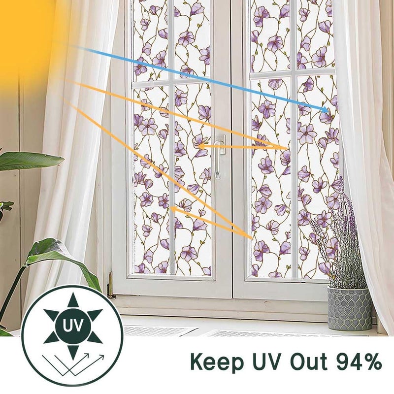BEAUS TILE UNI Window Film Static Clings Non Adhesive 3D Stained Glass Window Decals UV Protection (Jacaranda, 37.4 x 24.4 Inch) - Image 2