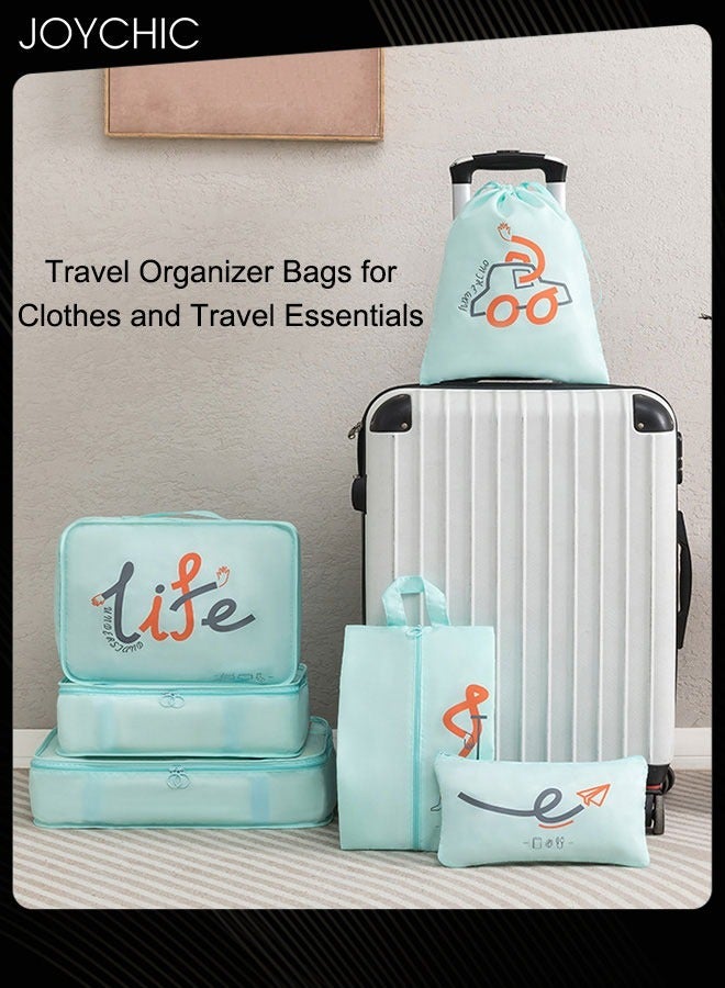 Joychic 6-piece Portable Large Capacity Multiple Classified Clothing Storage Bag Business Travel Trip Waterproof and Dustproof Underwear Socks Packing Organizer for Women Men Light Blue  - Image 1