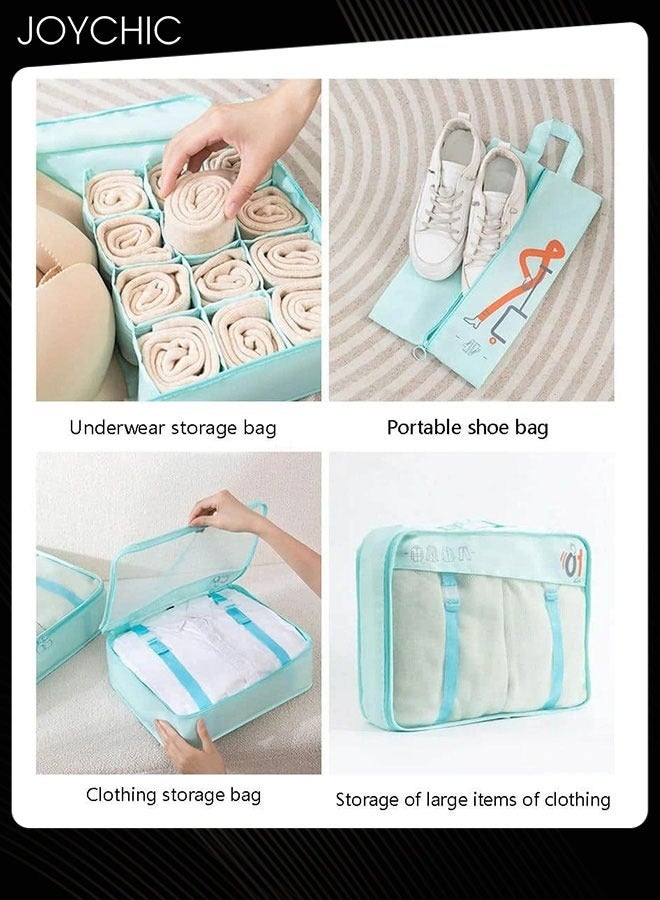 Joychic 6-piece Portable Large Capacity Multiple Classified Clothing Storage Bag Business Travel Trip Waterproof and Dustproof Underwear Socks Packing Organizer for Women Men Light Blue  - Image 5