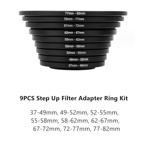 Besvalo Filter Ring Adapter Set 18 Pieces, Camera Lens Filter Stepping Rings Kit, Lightweight and Durable Aluminum, 9 Pcs Step Up Rings Set and 9 Pcs Step Down Rings Set, Black - Image 4