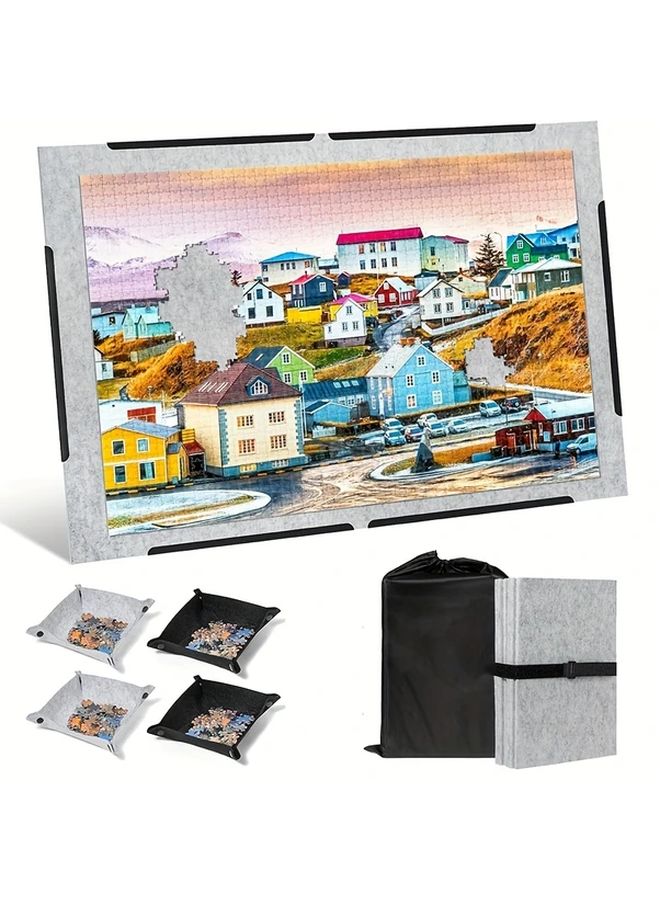 Light Gray Portable Folding Puzzle Board Storage For 1500 Pieces Adults - Image 1