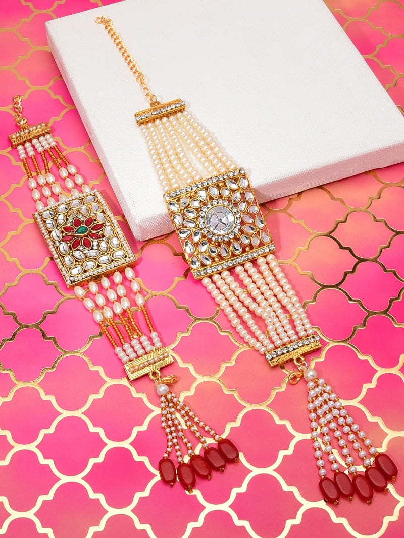 ZAVERI PEARLS Combo of 2 Stunning Traditional Pearl & Kundan Wedding Collection Bracelet For Women-ZPFK9052 - Image 2