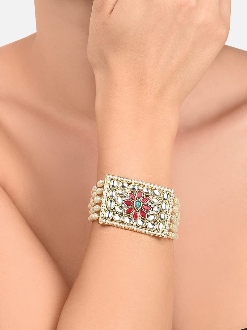 ZAVERI PEARLS Combo of 2 Stunning Traditional Pearl & Kundan Wedding Collection Bracelet For Women-ZPFK9052 - Image 3