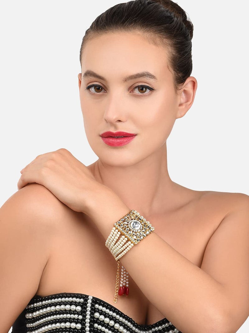 ZAVERI PEARLS Combo of 2 Stunning Traditional Pearl & Kundan Wedding Collection Bracelet For Women-ZPFK9052 - Image 4