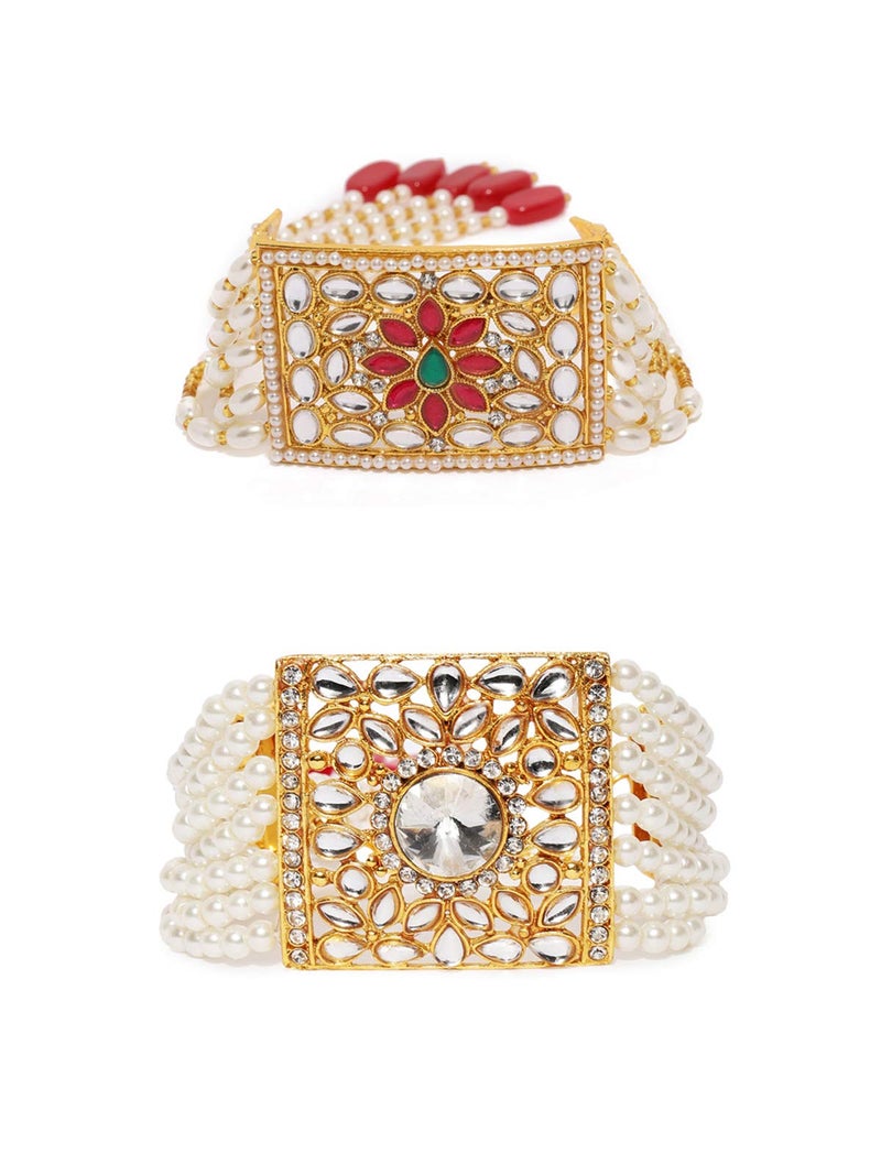 ZAVERI PEARLS Combo of 2 Stunning Traditional Pearl & Kundan Wedding Collection Bracelet For Women-ZPFK9052 - Image 1