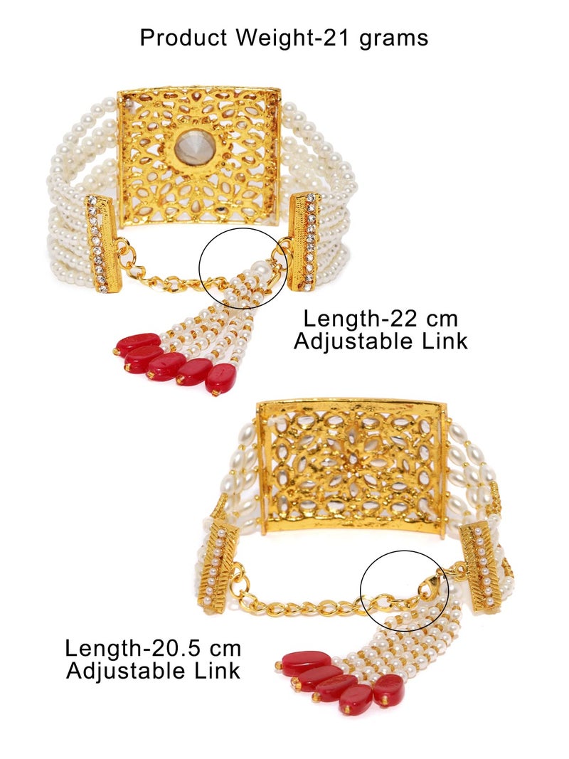 ZAVERI PEARLS Combo of 2 Stunning Traditional Pearl & Kundan Wedding Collection Bracelet For Women-ZPFK9052 - Image 5