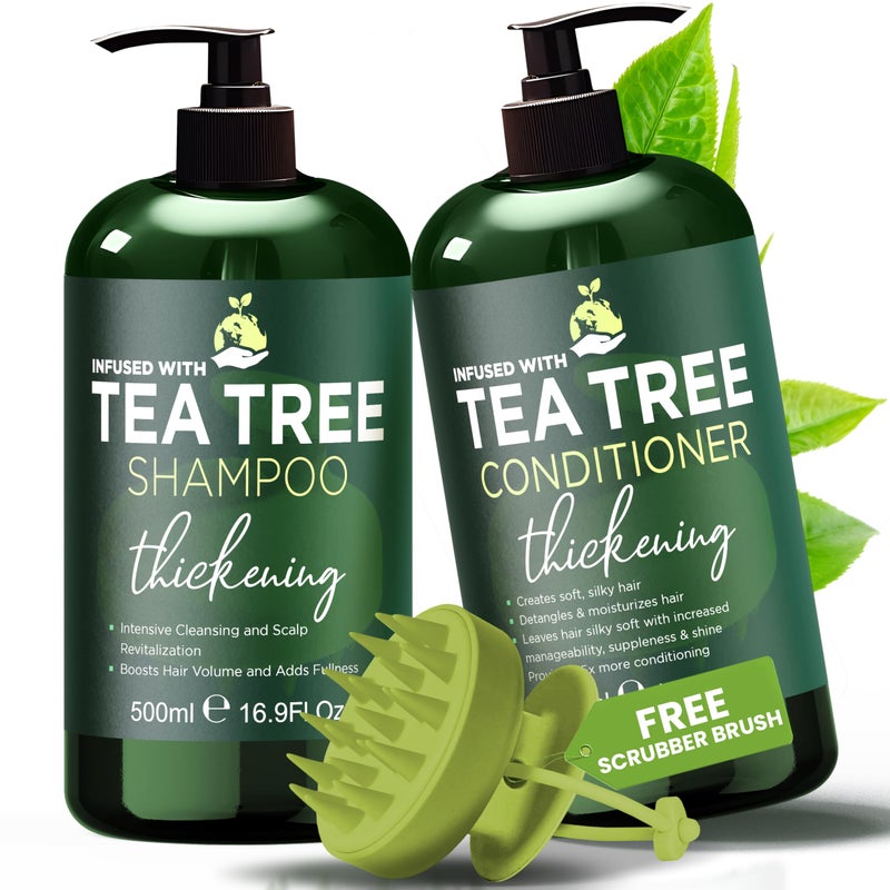 Terramed Just Think Comfort Tea Tree Shampoo & Conditioner Set | Thinning Hair Loss Treatments for Men and Women | Soothes Itchy Scalp & Dandruff | Boosts Hair Growth & Reduces Hair Loss | Sulfate & Paraben Free - Image 1