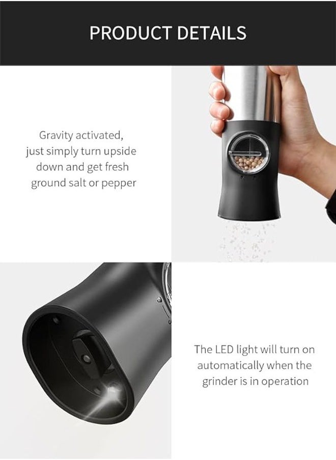 General - Electric salt and pepper grinder, automatic pepper grinder with adjustable thickness, gravity protection switch, automatic dust cap + LED light, battery powered, one-handed operation - Image 1