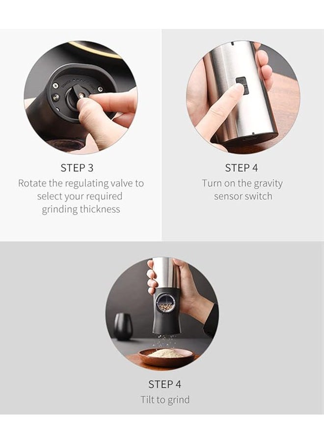 General - Electric salt and pepper grinder, automatic pepper grinder with adjustable thickness, gravity protection switch, automatic dust cap + LED light, battery powered, one-handed operation - Image 1