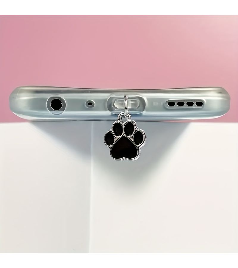Pink Heart Shaped Cat Paw Phone Dust Plug Protective Charging Port Charm - Image 2
