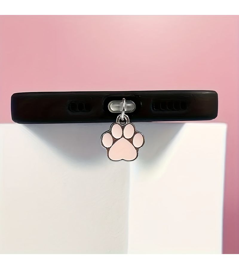 Pink Heart Shaped Cat Paw Phone Dust Plug Protective Charging Port Charm - Image 5