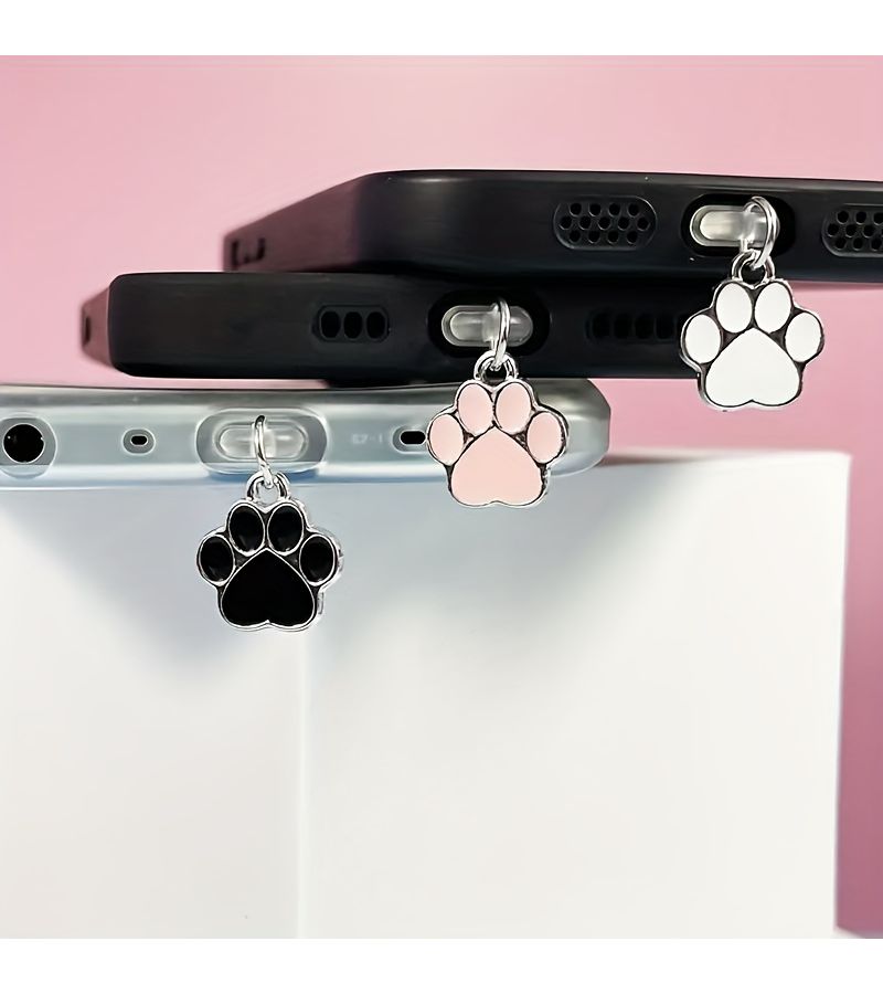 Pink Heart Shaped Cat Paw Phone Dust Plug Protective Charging Port Charm - Image 1