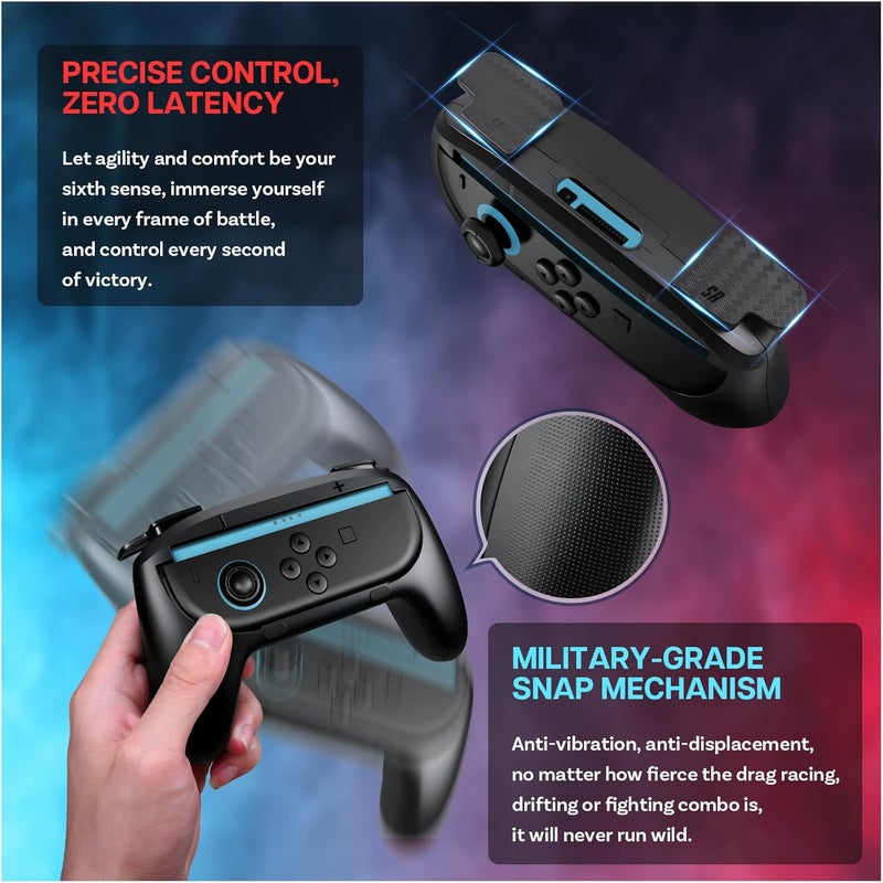 Mmobiel Controller Grips for Nintendo Switch 2 2-Pack Ergonomic Non-Slip Handles for Joy-Con Controllers - Enhanced Comfort, Grip & Precision Control for Gaming – Easy to Attach - Black - Image 4