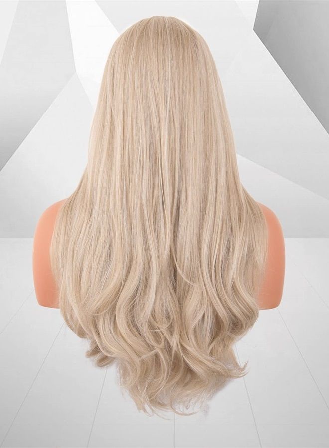 LANOVA Pale Ash Blonde Wigs with Bangs Synthetic Blonde Wig Glueless Wavy Wigs Long Light Blonde Wig 22 inch LANOVA-161 - Image 3