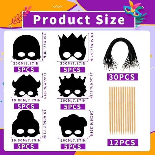 AUGSUN 30PCS CraftsColorful Rainbow Scratch Mask DIY Magic Scratch Off Cards Activity Project Purim - Image 5