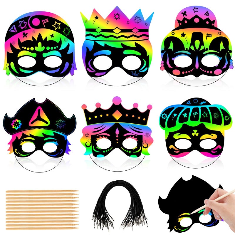 AUGSUN 30PCS CraftsColorful Rainbow Scratch Mask DIY Magic Scratch Off Cards Activity Project Purim - Image 3