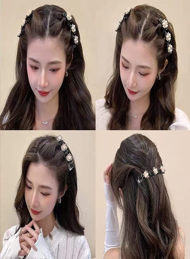 BIRZAR مشابك شعر مضفرة من بيرزار، عبوة من 4 مشابك شعر مزينة باللؤلؤ للفتيات، إكسسوارات تصفيف شعر عصرية للنساء، مشابك شعر مضفرة على شكل فراشة مع 3 مشابك صغيرة، دبابيس شعر أنيقة (4) - Image 4