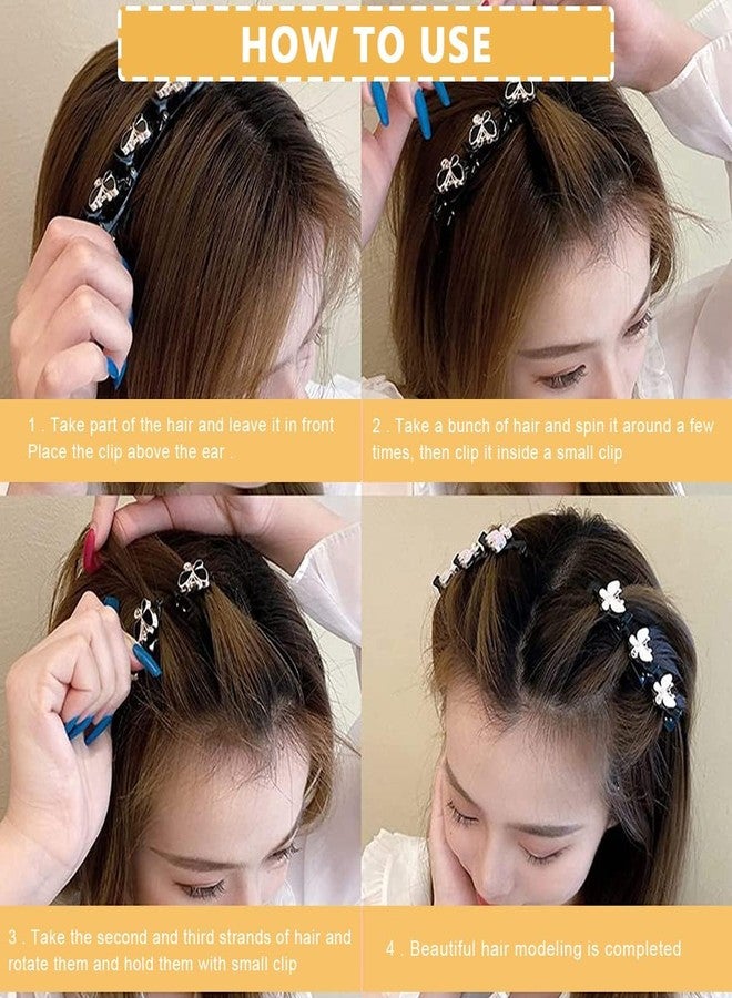 BIRZAR مشابك شعر مضفرة من بيرزار، عبوة من 4 مشابك شعر مزينة باللؤلؤ للفتيات، إكسسوارات تصفيف شعر عصرية للنساء، مشابك شعر مضفرة على شكل فراشة مع 3 مشابك صغيرة، دبابيس شعر أنيقة (4) - Image 3
