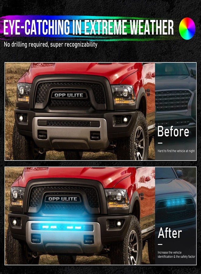 OPP ULITE LED Grille Lights for Trucks - RGB Color - 4 Pods Front Grill Light - Smartphone APP Control/Music/Timing/Flashing Strobe Modes for Ram F150 F250 F350 F450 F550 Tacoma TRD PRO Front Truck - Image 2