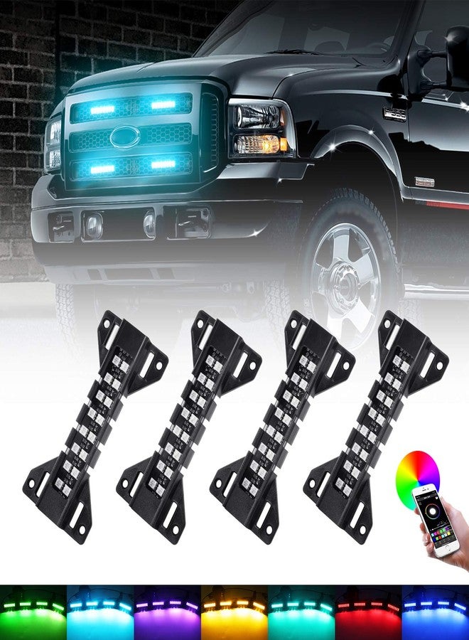 OPP ULITE LED Grille Lights for Trucks - RGB Color - 4 Pods Front Grill Light - Smartphone APP Control/Music/Timing/Flashing Strobe Modes for Ram F150 F250 F350 F450 F550 Tacoma TRD PRO Front Truck - Image 1