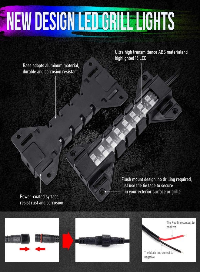 OPP ULITE LED Grille Lights for Trucks - RGB Color - 4 Pods Front Grill Light - Smartphone APP Control/Music/Timing/Flashing Strobe Modes for Ram F150 F250 F350 F450 F550 Tacoma TRD PRO Front Truck - Image 3
