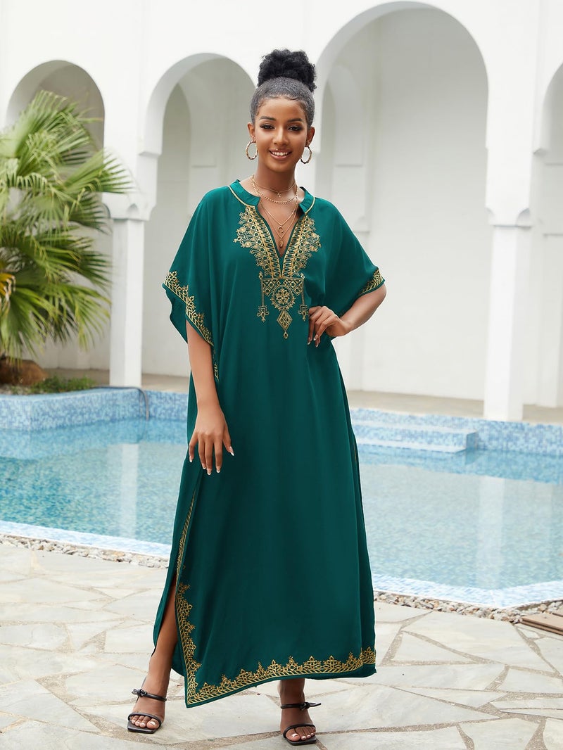 IMAGEKOPE Kaftan Dresses for Women Swimsuit Coverup Plus Size Beach Caftan Cover Ups for Swimwear Embroidery - Image 2