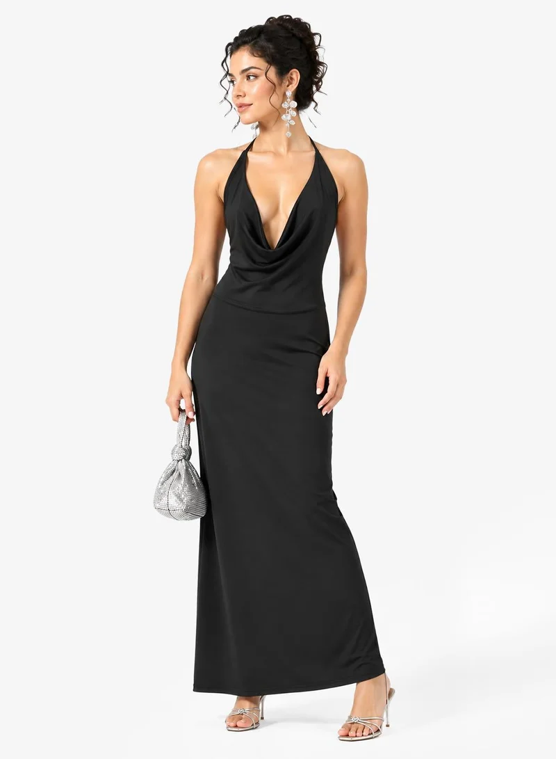 Ginger Halter Neck Cowl Detail Bodycon Dress