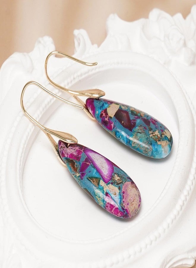 Wovanoo Natural Stone Earrings Waterdrop Stone Dangle Earrings for Women, alloy - Image 5
