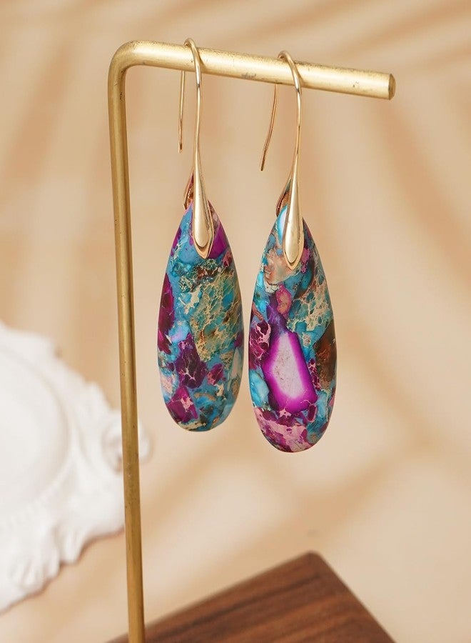 Wovanoo Natural Stone Earrings Waterdrop Stone Dangle Earrings for Women, alloy - Image 4