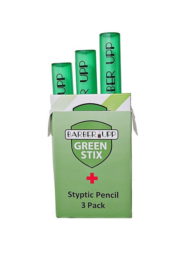 باربيروب مجموعة أقلام Green Stix + Styptic - إكسسوارات كبريتات الألومنيوم المضادة للنزيف لجروح الحلاقة وجروح الشفرة والقرحة الفموية - تمنع النزيف وتوقفه بسرعة - للرجال والنساء، 3 أقلام و20 عصا - Image 1