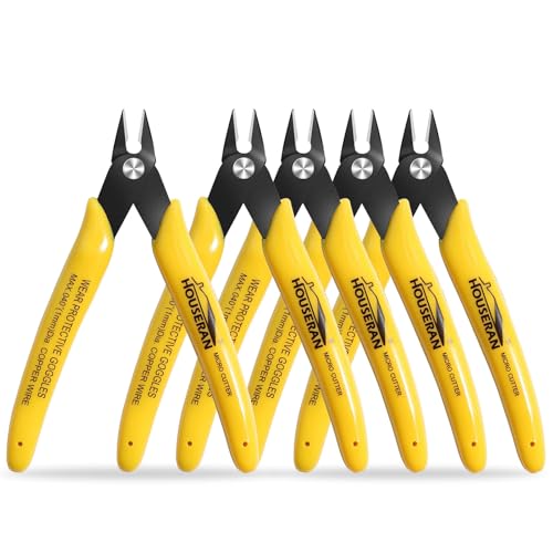 HOUSERAN Flush Cutters 5 Pack 5 Inch Micro Flush Cut Pliers with Spring Side Cut Nippers Mini Wire Cutters Model Nippers Flush Cutters for Jewelry Making Plastic Models Zip Ties Electronics - Image 1