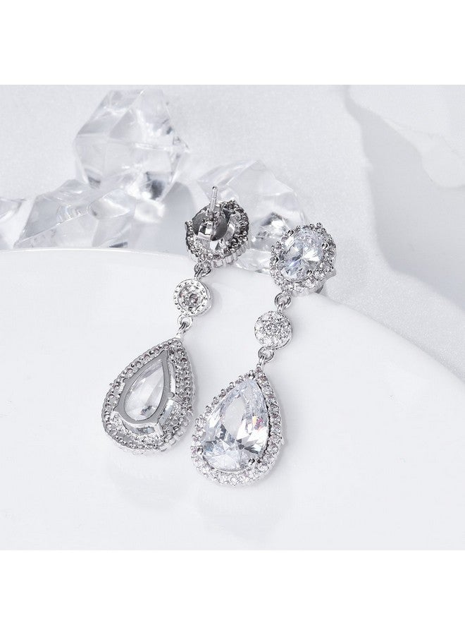 SELOVO Women'S Teardrop Dangle Earrings Silver Tone Wedding Bridal Earrings - Image 5