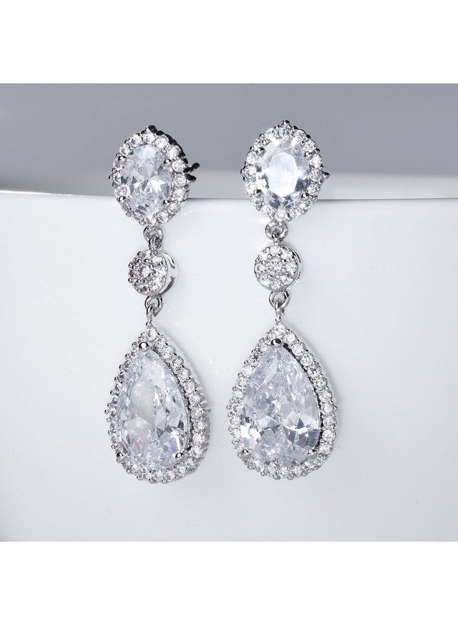 SELOVO Women'S Teardrop Dangle Earrings Silver Tone Wedding Bridal Earrings - Image 2