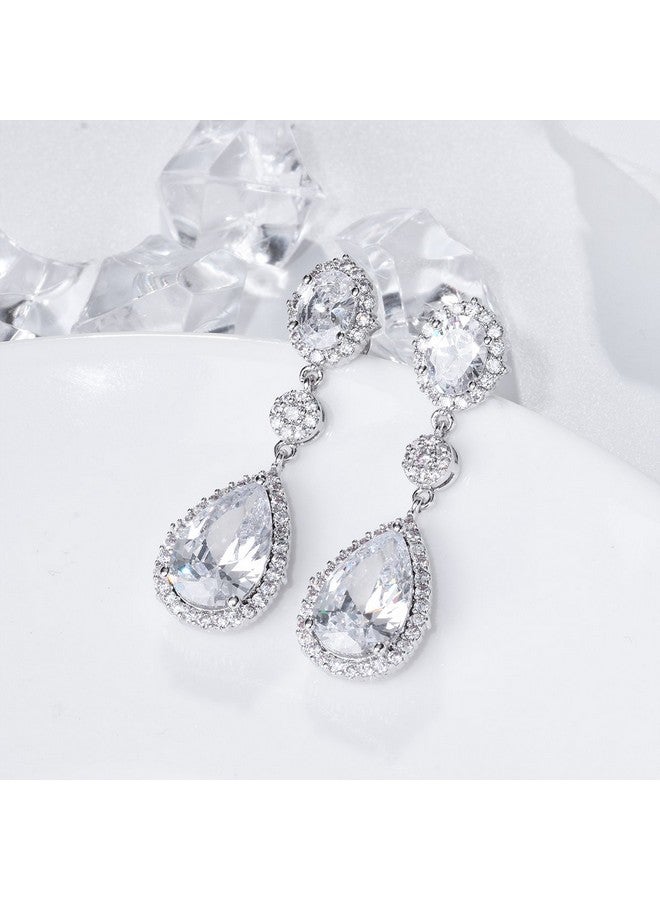 SELOVO Women'S Teardrop Dangle Earrings Silver Tone Wedding Bridal Earrings - Image 3