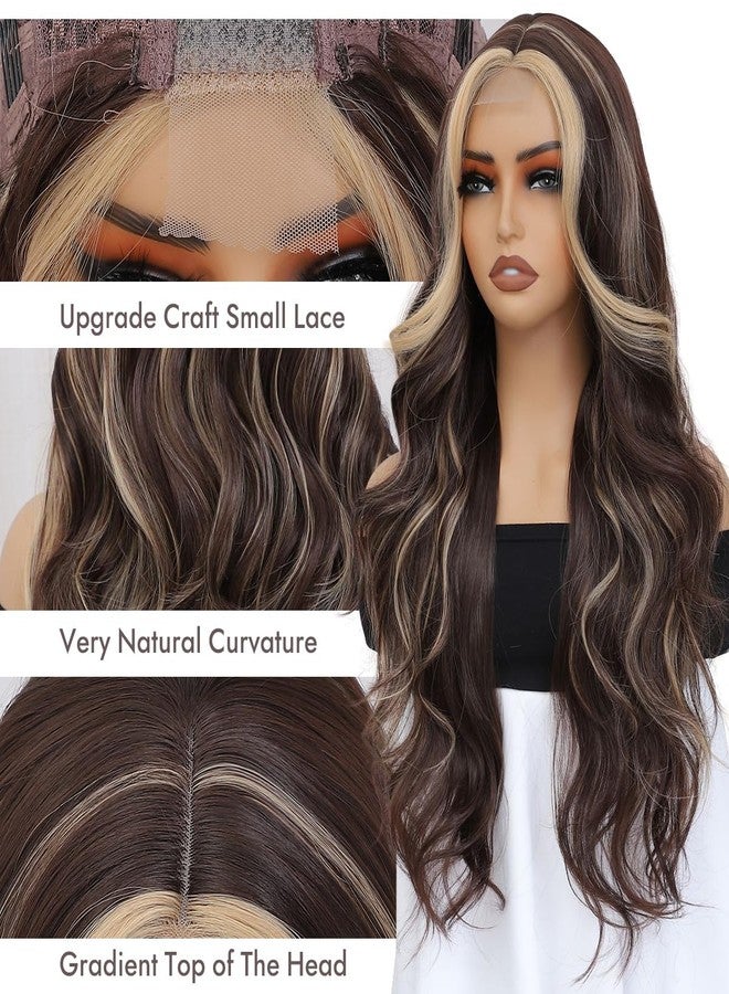 xccoco Body Wave Synthetic Lace Front Wig Brown Wig with Blonde Highlight 28inch Long Wavy Wigs for Black Women (4A/22B) - Image 3