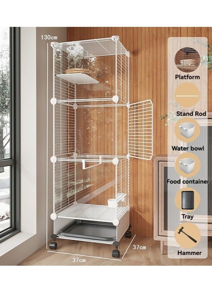 والالا مسكن متعدد الاستخدامات للحيوانات الأليفة - حظيرة قطط شفافة وقفص طيور متحرك مع حامل | حظيرة داخلية/خارجية مع صينية قابلة للإزالة وعجلات عالمية | للقطط الصغيرة والببغاوات والكوكاتيل (تصميم شفاف من جانبين) 37×37×128 سم، لون أبيض - Image 1