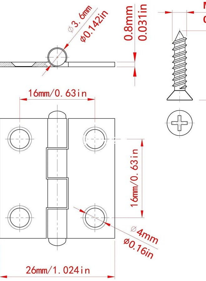 ZAQW Libertyyouxiangongsi Liberty.20Pcs Stainless Steel Folding Hinge 1 inch Cabinet Box Hinge is allocated with 80 Stainless Steel Screws - Image 2