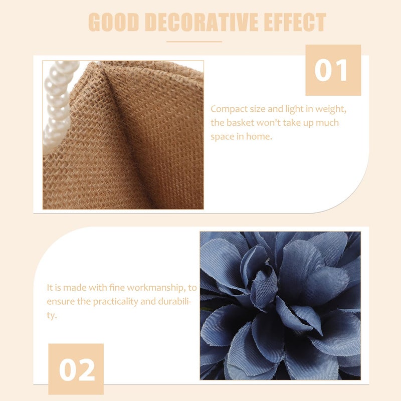 سلة زفاف الكتان بمقبض لؤلؤي سلة تخزين ديزي محمولة - Image 4