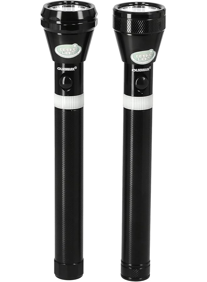 Olsenmark OMFL2616 Rechargeable LED Flashlight 2 Pieces Super Bright Torch Light Built in 1900mAh Battery 1500 Distance Range Powerful Torch for Camping Hiking Trekking Outdoor. - Image 1
