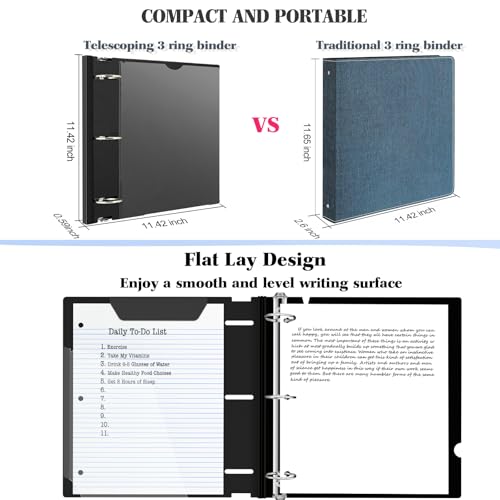 INFUN 1.5 Inch Telescoping 3 Ring Binder - 6PCS, Flexible Round Binder with Customizable Front Cover and Clear Catalog Pocket, 1.5Inch Rings, 370 Sheet Capacity-Black - Image 3