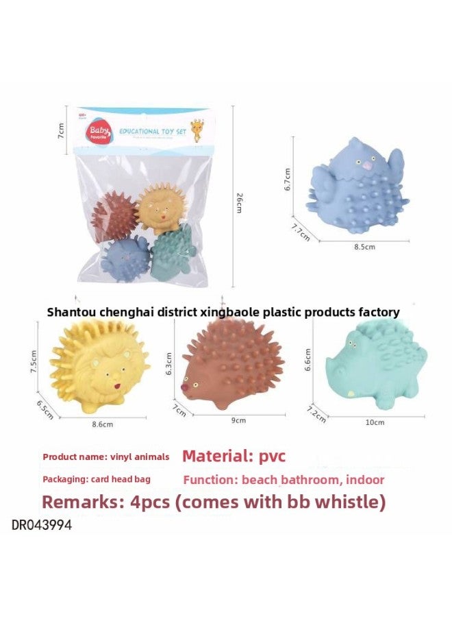 Loquat Children's Vinyl Cartoon Small Animal Massage Ball Baby Bathroom Hand Grab Ball Bath Toy BB Whistle Early Education Enlightenment-Specifications:Morandi Color Vinyl Animal (4pcs)-card Head Bag - Image 1