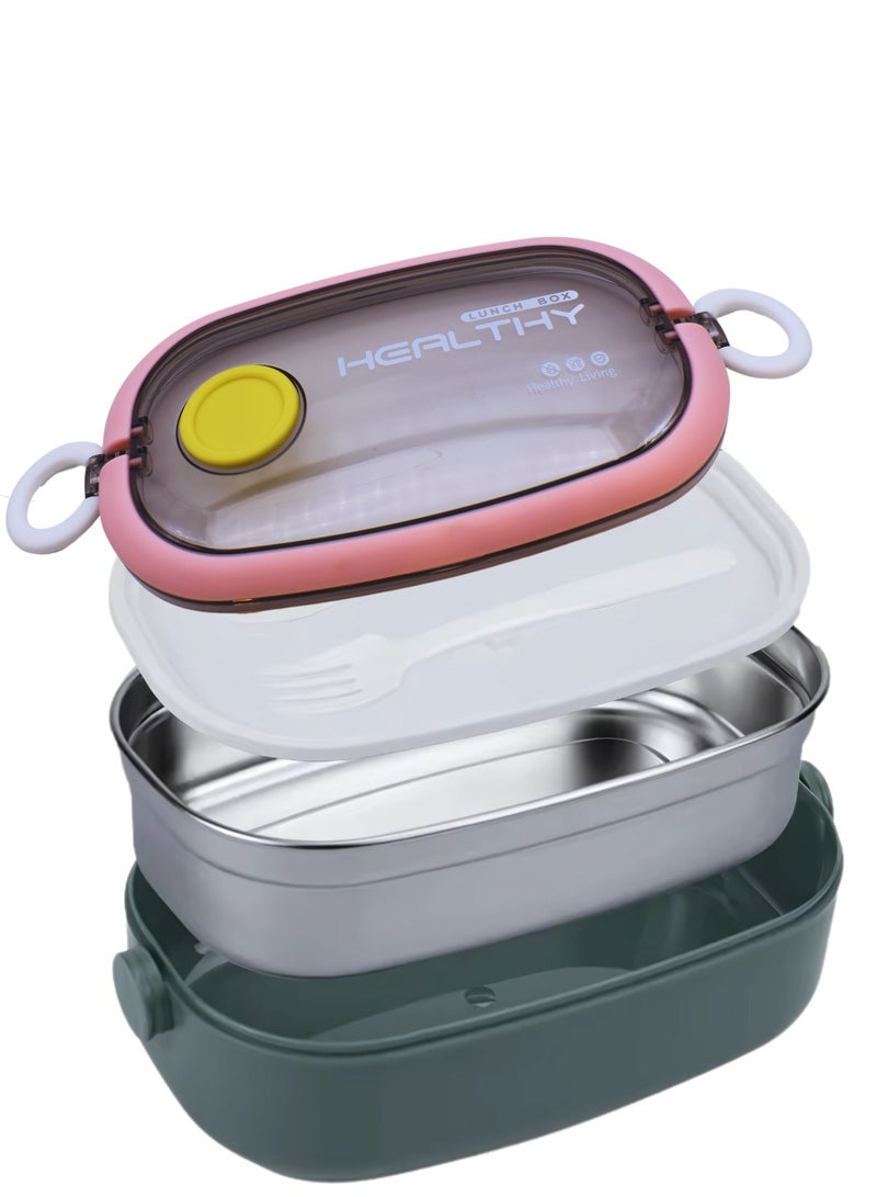 Twisoo Stainless Steel Lunch Box for Adults & Kids Insulated Bento Lunch Box for Men with Fork & Spoon, Leakproof, BPA-Free, Dishwasher Safe, Microwave Safe 750ml (Pink) - Image 2