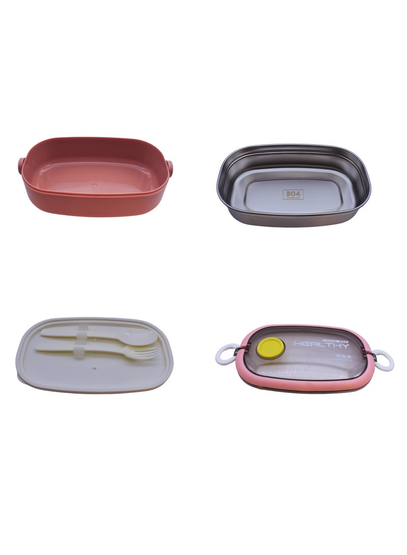 Twisoo Stainless Steel Lunch Box for Adults & Kids Insulated Bento Lunch Box for Men with Fork & Spoon, Leakproof, BPA-Free, Dishwasher Safe, Microwave Safe 750ml (Pink) - Image 3