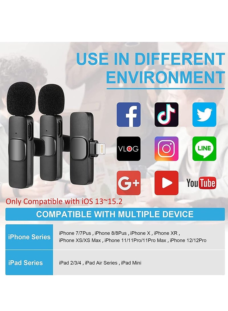 2 PCS Professional Wireless Lavalier Microphone for iPhone iPad only, Cordless Bluetooth Lapel Microphone for YouTube/Facebook Live Stream, TikTok Vlog (No App and Bluetooth Required)· - Image 2