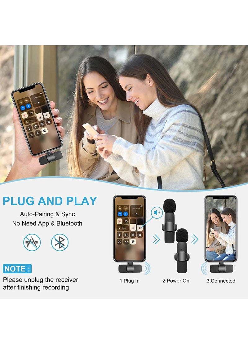 2 PCS Professional Wireless Lavalier Microphone for iPhone iPad only, Cordless Bluetooth Lapel Microphone for YouTube/Facebook Live Stream, TikTok Vlog (No App and Bluetooth Required)· - Image 3
