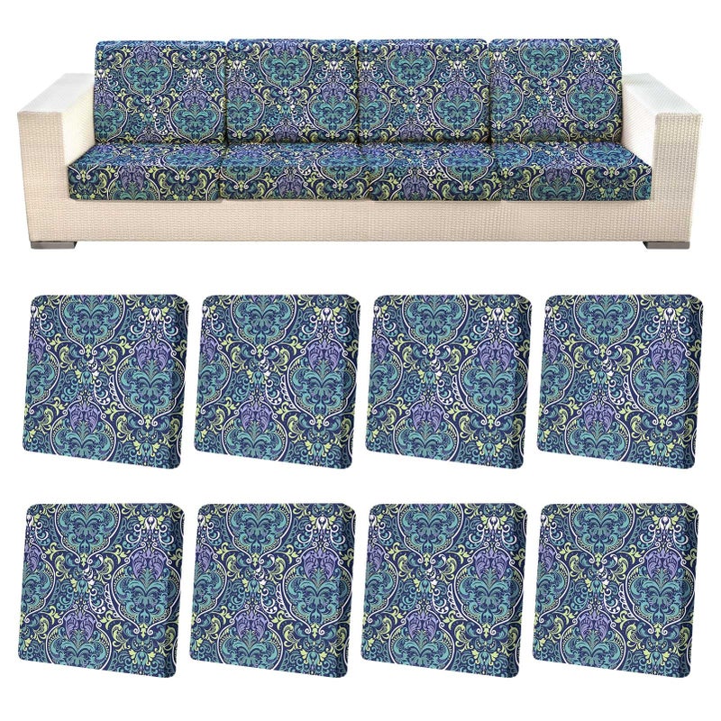 pickyNproud 8Pcs Patio Cushion Covers Stretch Outdoor Couch Cushions Slipcovers Replacement Washable Furniture Protector with Elastic Bottom Sofa Chair Seat Cover, Green - Image 1